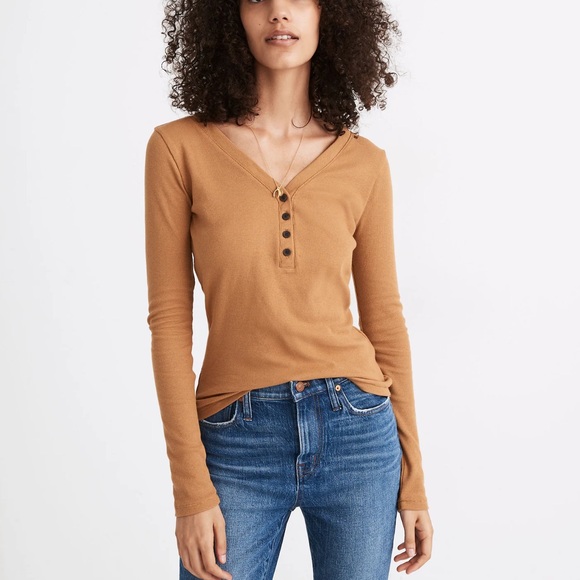 Madewell Fine Ribbed Henley Fitted Long Sleeve Top - Picture 1 of 9